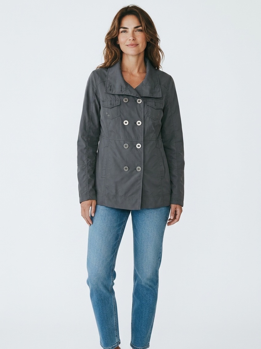Hurley Charcoal Double-Breasted Trench Coat, size M, EUC